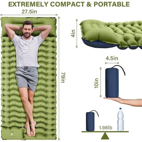 Camping Sleeping Pad, Ultralight Camping Mat with Pillow Built-in Foot Pump - Picture 4 of 7